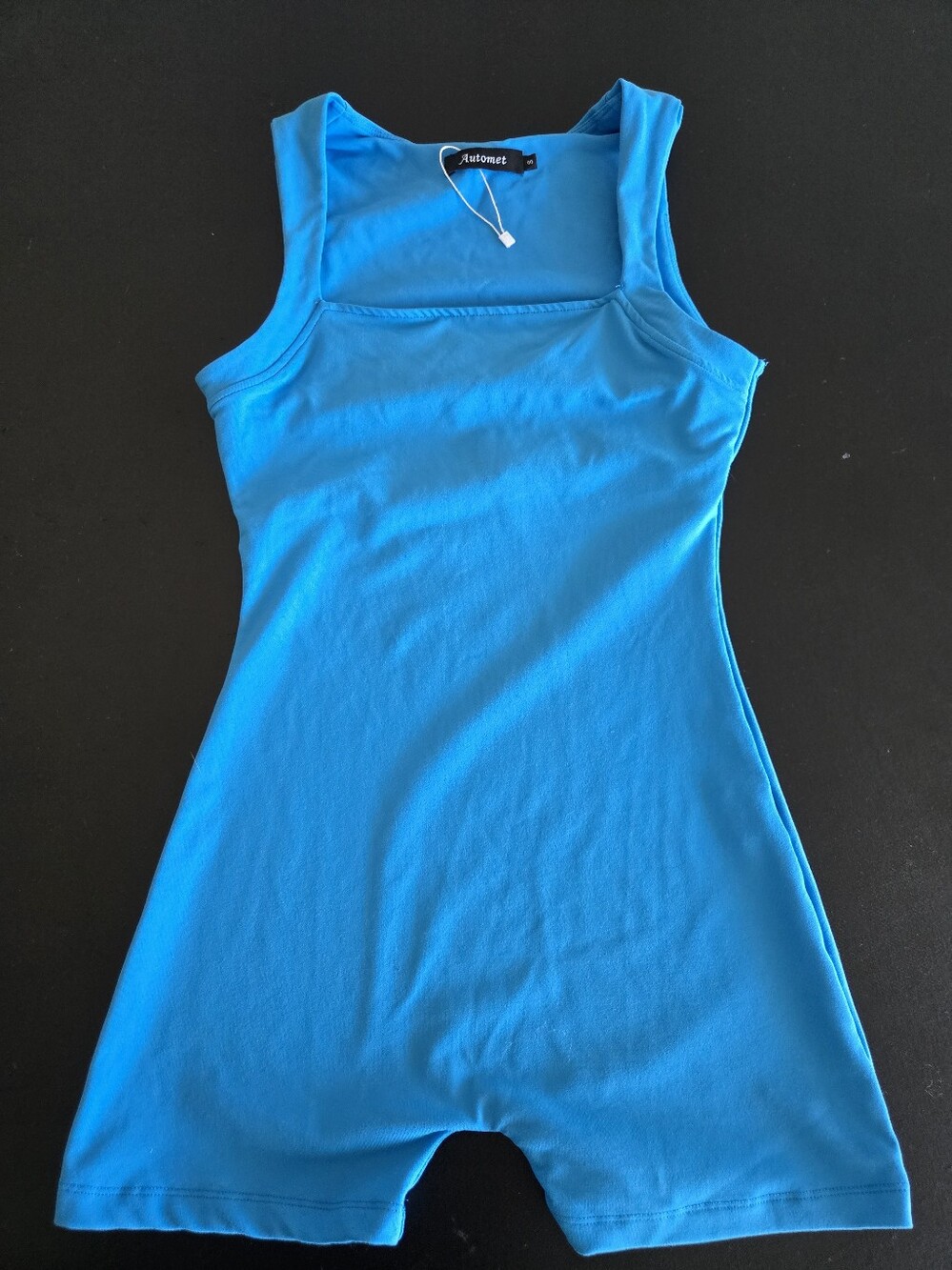 Blue Square Neck Activewear Romper Bodysuit Size Small